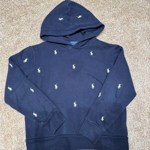 Boys Polo by Ralph Lauren Dark Blue Hoodie with White Embroidery Size 10-12